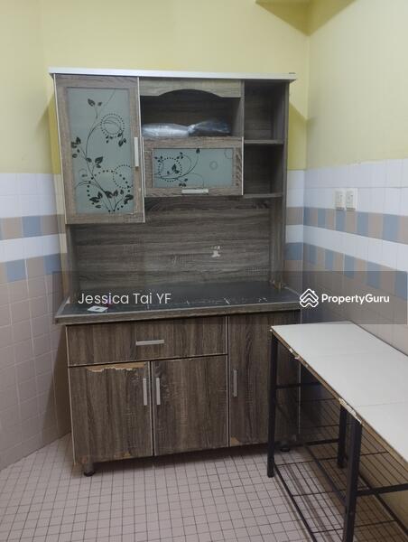 Simple kitchen storage unit with table for top for cooking and stove placement 