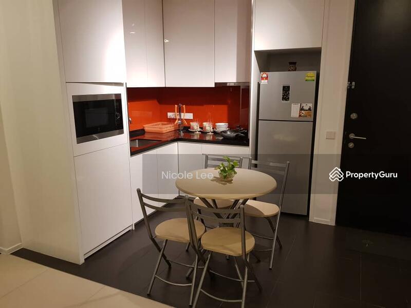 Servis Apartment untuk Dijual di Arcoris Business Suites - Nicole Lee - open concept kitchen with fully equipped and dinning table - PropertyGuru.com.my