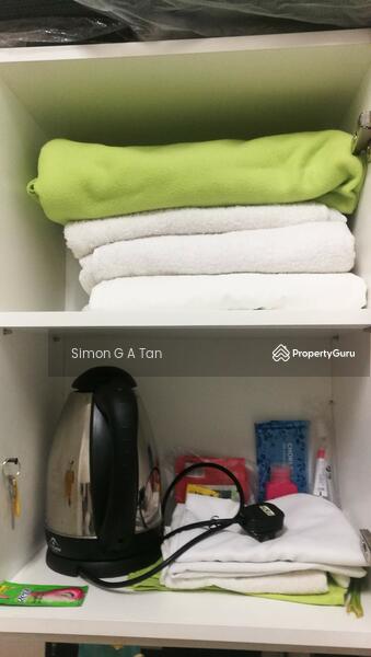 own kitchen cabinet own kettle, spare blanket, bedsheets , towels
