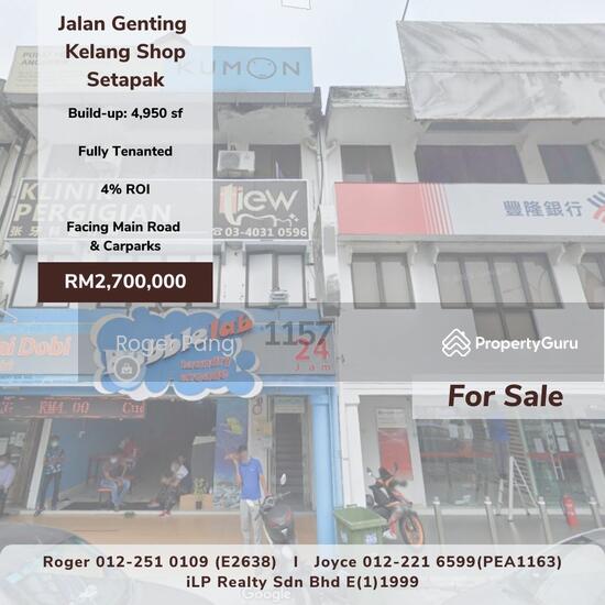 Jalan Genting Kelang 3 Storey Shop Setapak For Sale untuk dijual