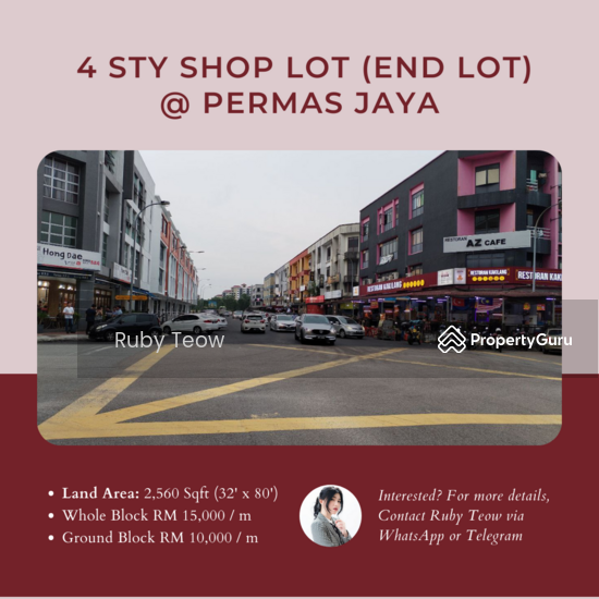 Permas Jaya 4 Sty Shop Lot (End Lot) For Sale or Rent, Jalan Permas