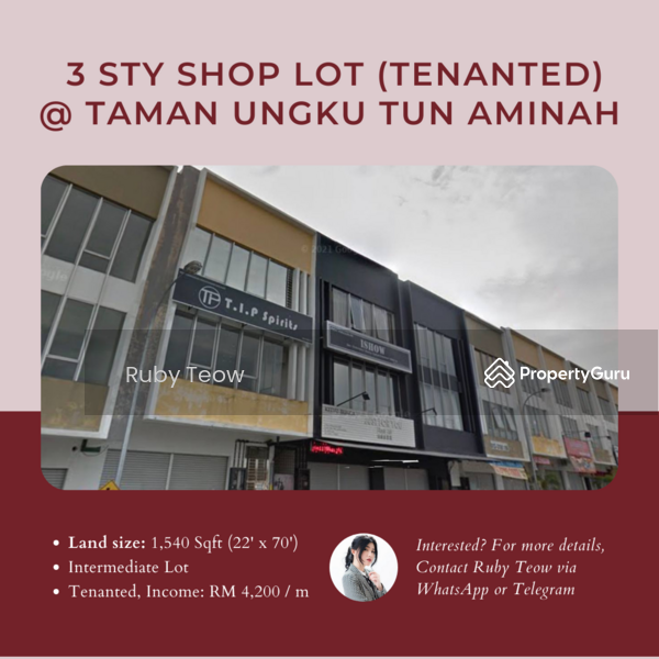 Taman Ungku Tun Aminah 3 Sty Shop Lot (Tenanted) For Sale, Jalan Pendekar 1, Skudai, Johor
