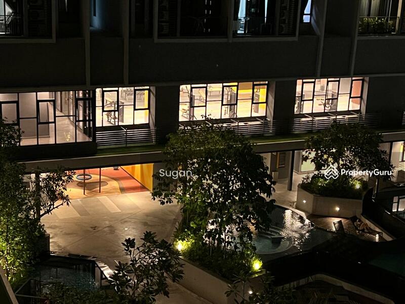 Pool  and both gymnasium floors view from unit balcony