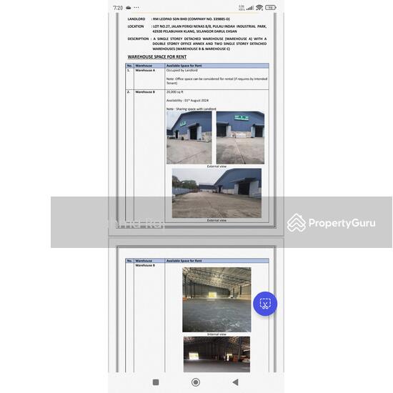 Pulau Indah Industrial Park, Pulau Indah, Klang, Selangor, , 20000 sqft