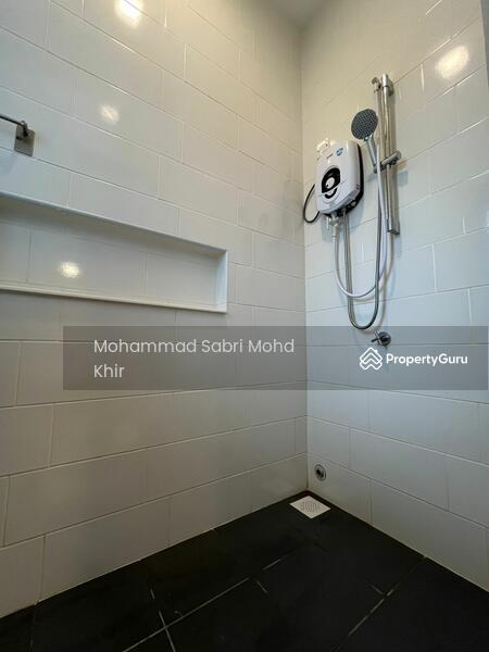 Bathroom with water heater. 