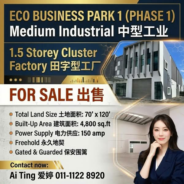 Kilang untuk Dijual di Eco Business Park 1 (Johor Bahru) - Tay Ai Ting - PropertyGuru.com.my