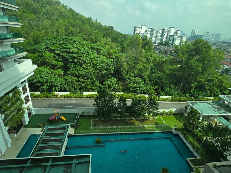 Greenery & pool view from balcony