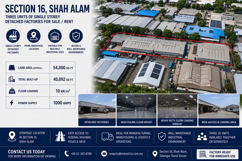 Kilang untuk Disewa di Seksyen 16 (Shah Alam) - Kenny Voon - Exterior - PropertyGuru.com.my
