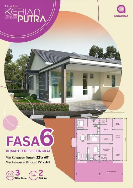 Untuk Dijual 1-storey Terrace Taman Kerian Putra (Parit Buntar)