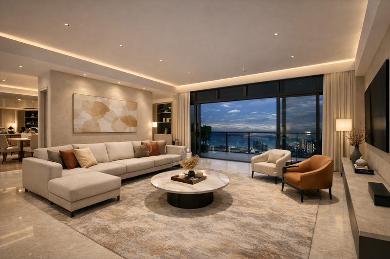 Marriott Residence @ Gurney untuk Untuk Dijual - RM 2,750,000, Mac 2026 - Living Room - PropertyGuru.com.my