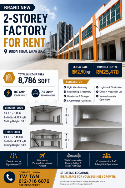 Terrace Factory for Rent in Sungai Tiram (Bayan Lepas) - Thang Wu - PropertyGuru.com.my