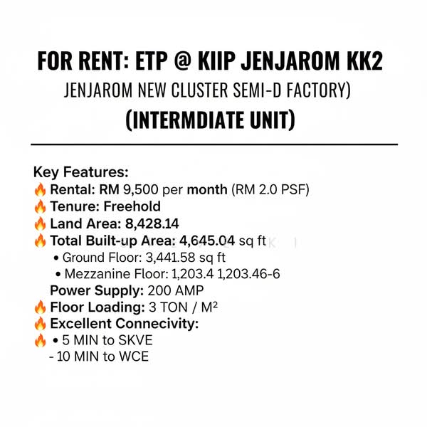 Kilang untuk Disewa di Jenjarom (Banting) - STEVE KI - PropertyGuru.com.my