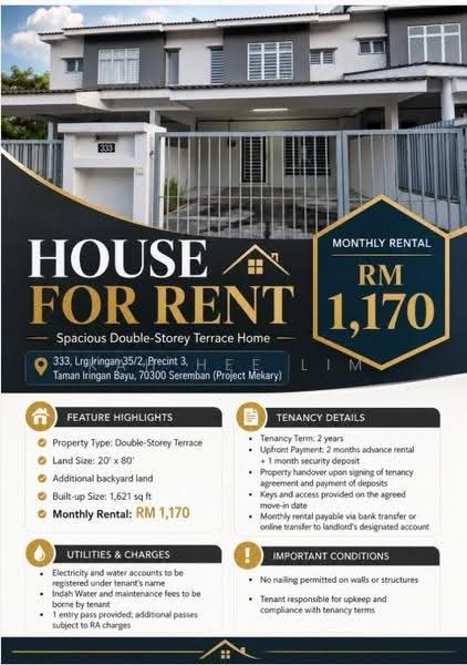 Rumah Teres 2-Tingkat untuk Disewa di Iringan Bayu (Seremban) - Kah Hee Lim - Exterior - PropertyGuru.com.my