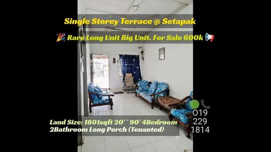 Rumah Teres 1 Tingkat untuk Dijual di Taman Setapak (Setapak) - Wincent Chuah - PropertyGuru.com.my