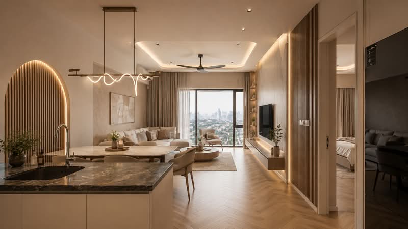 Service Residence for Sale at Lavile Kuala Lumpur - Serene Ker - Living Room - PropertyGuru.com.my