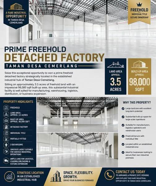 Detached Factory for Sale in Taman Desa Cemerlang (Ulu Tiram) - Cindy Soh - Interior - PropertyGuru.com.my