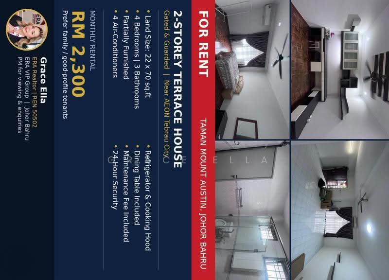 2-storey Terraced House for Rent in Taman Mount Austin (Tebrau) - Grace Ella - Bedroom - PropertyGuru.com.my