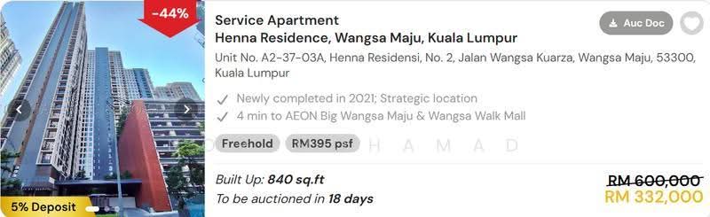Service Residence for Sale at Henna Residence @ The Quartz WM - Nor Mohamad - Exterior - PropertyGuru.com.my