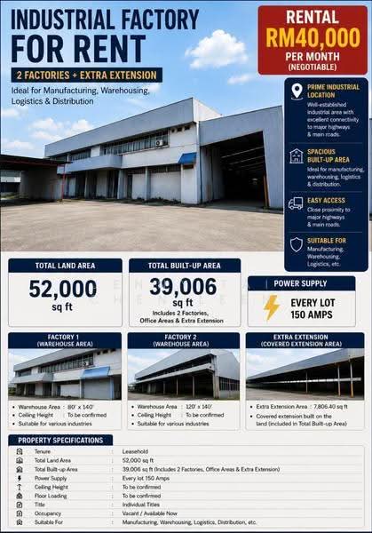 Factory for Rent in Alor Gajah (Melaka) - Jenny Tai Chen Leen - Exterior - PropertyGuru.com.my