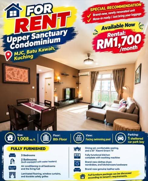 Kondominium untuk Disewa di MJC Upper Sanctuary - Leslie Loi - Living Room - PropertyGuru.com.my