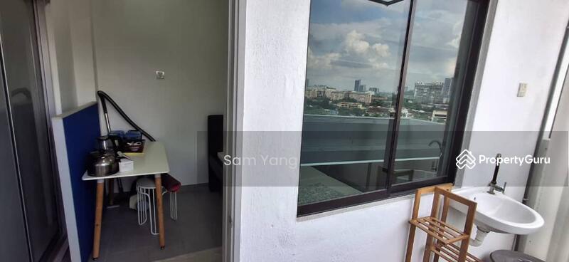 Balcony with washing area and free a portable stove.