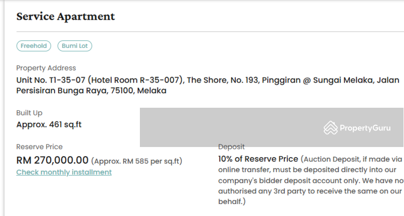 Untuk Dijual - The Shore @ Malacca River