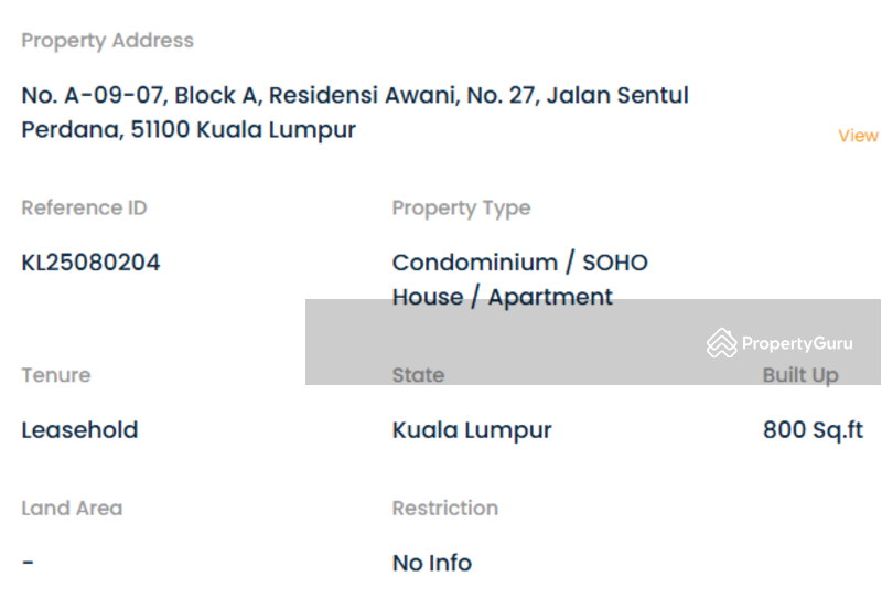 Untuk Dijual - Sky Awani Residensi 1