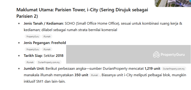 Untuk Dijual - Parisien Tower