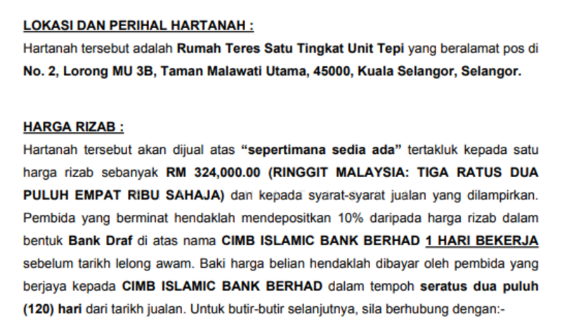 Untuk Dijual - Taman Malawati Jaya