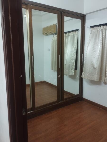 3rd bedroom with built in wardrobe and mirror. With ceiling fan and aircon