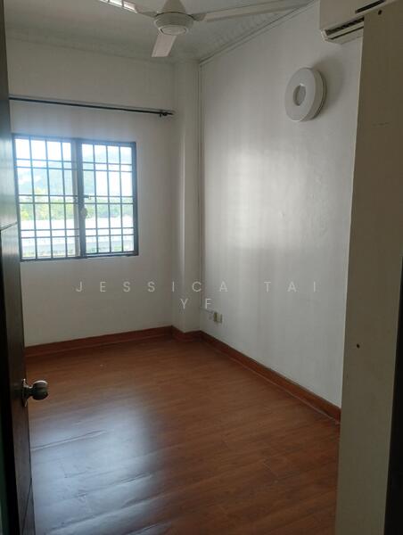 2nd bedroom with light, ceiling fan, and aircon